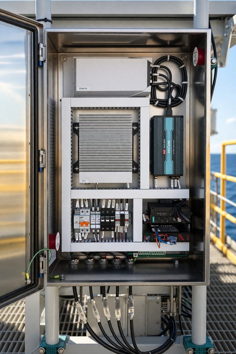 Industrial electrical cabinet by the ocean